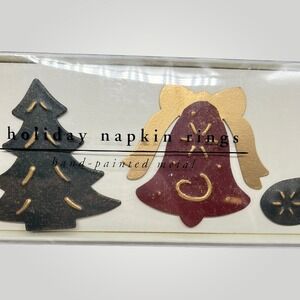 Pier 1 One Imports SET OF‎ 4  Hand painted Metal Christmas Napkin Rings Holiday